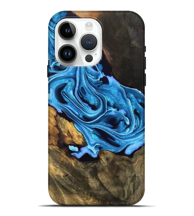 iPhone 15 Pro Max Wood Live Edge Phone Case - Frida (Blue, 754427)