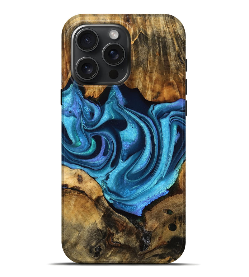 iPhone 16 Pro Max Wood Live Edge Phone Case - Joselyn (Blue, 754858)