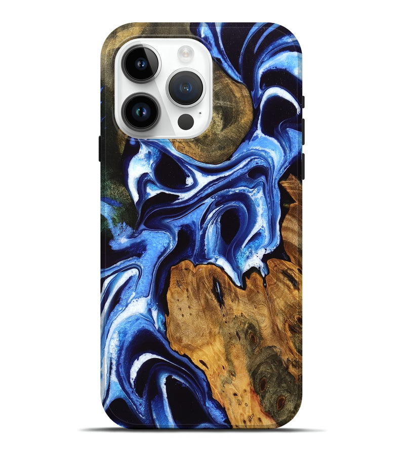 iPhone 15 Pro Max Wood Live Edge Phone Case - Glenna (Blue, 754859)