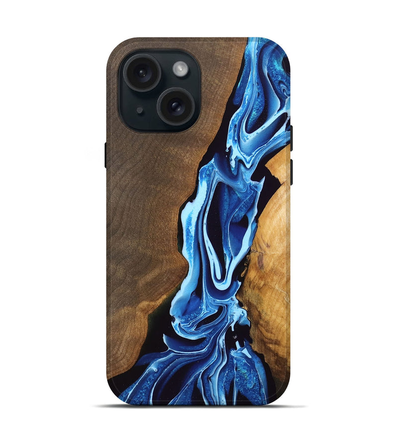 iPhone 15 Wood Live Edge Phone Case - Jaylan (Blue, 754863)