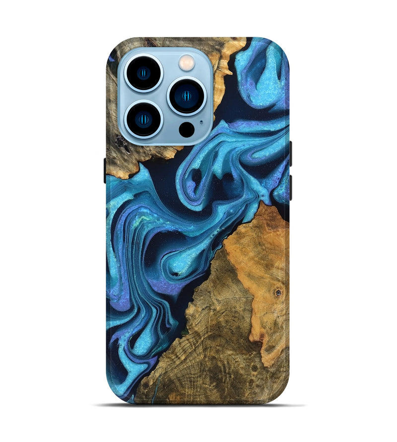 iPhone 14 Pro Wood Live Edge Phone Case - Carson (Blue, 754865)
