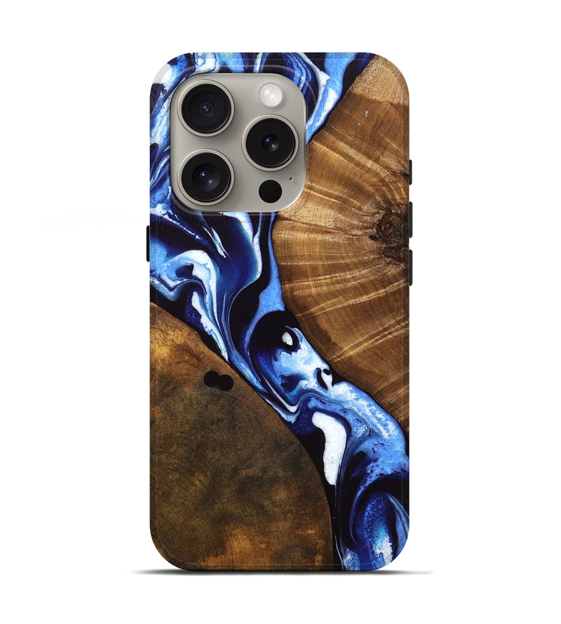 iPhone 16 Pro Wood Live Edge Phone Case - Eithan (Blue, 754868)