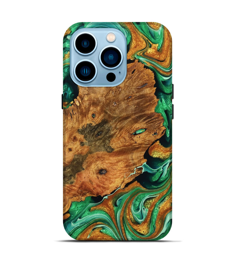 iPhone 14 Pro Wood Live Edge Phone Case - Kandice (Green, 755066)