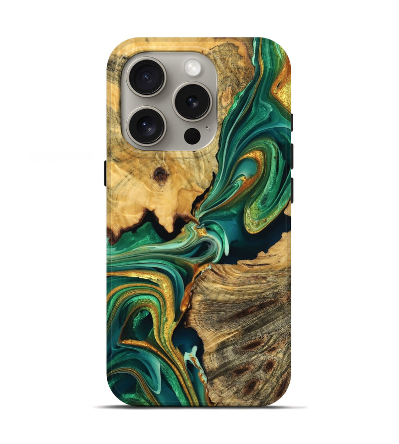 iPhone 16 Pro Wood Live Edge Phone Case - Bruce (Green, 755075)