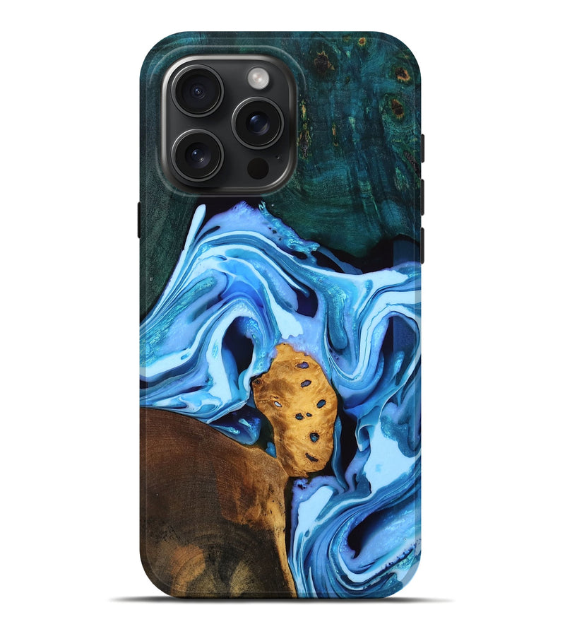 iPhone 16 Pro Max Wood Live Edge Phone Case - Johnna (Blue, 755078)