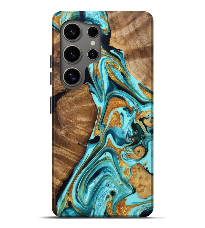 Galaxy S25 Ultra Wood Live Edge Phone Case - Clarice (Teal & Gold, 755356)