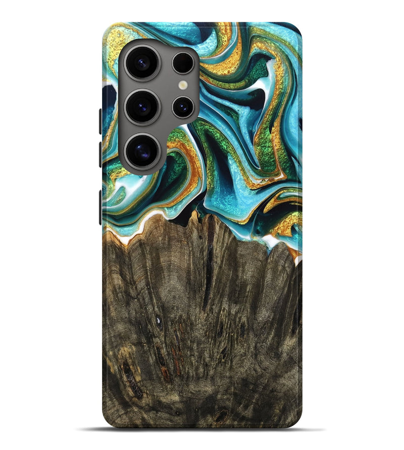 Galaxy S25 Ultra Wood Live Edge Phone Case - Ruben (Teal & Gold, 755362)