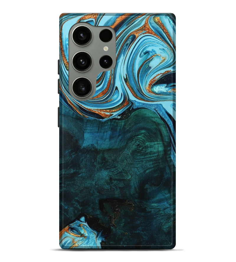 Galaxy S24 Ultra Wood Live Edge Phone Case - Sergio (Teal & Gold, 755366)