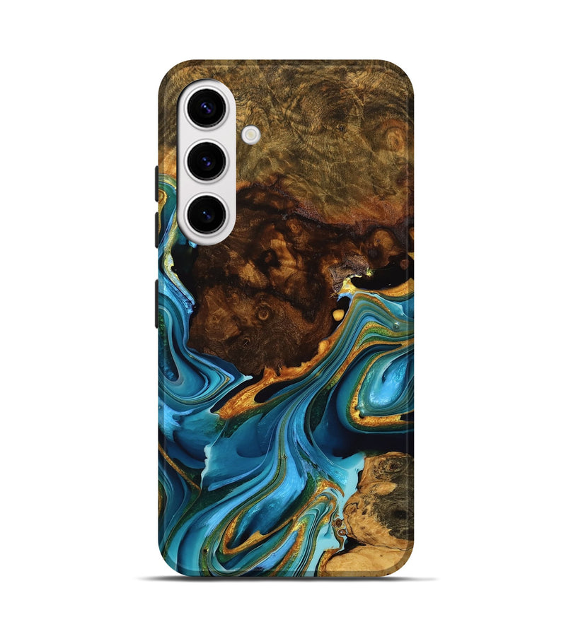 Galaxy S25 Wood Live Edge Phone Case - Connie (Teal & Gold, 755381)
