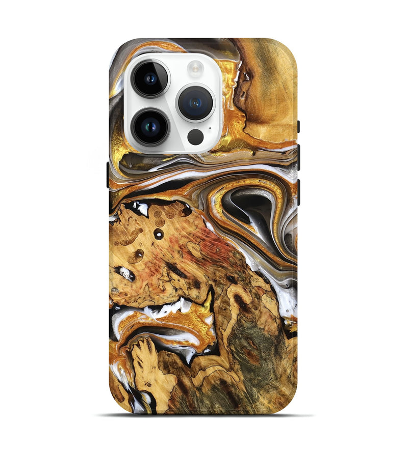 iPhone 15 Pro Wood Live Edge Phone Case - Sandra (Black & White, 755646)