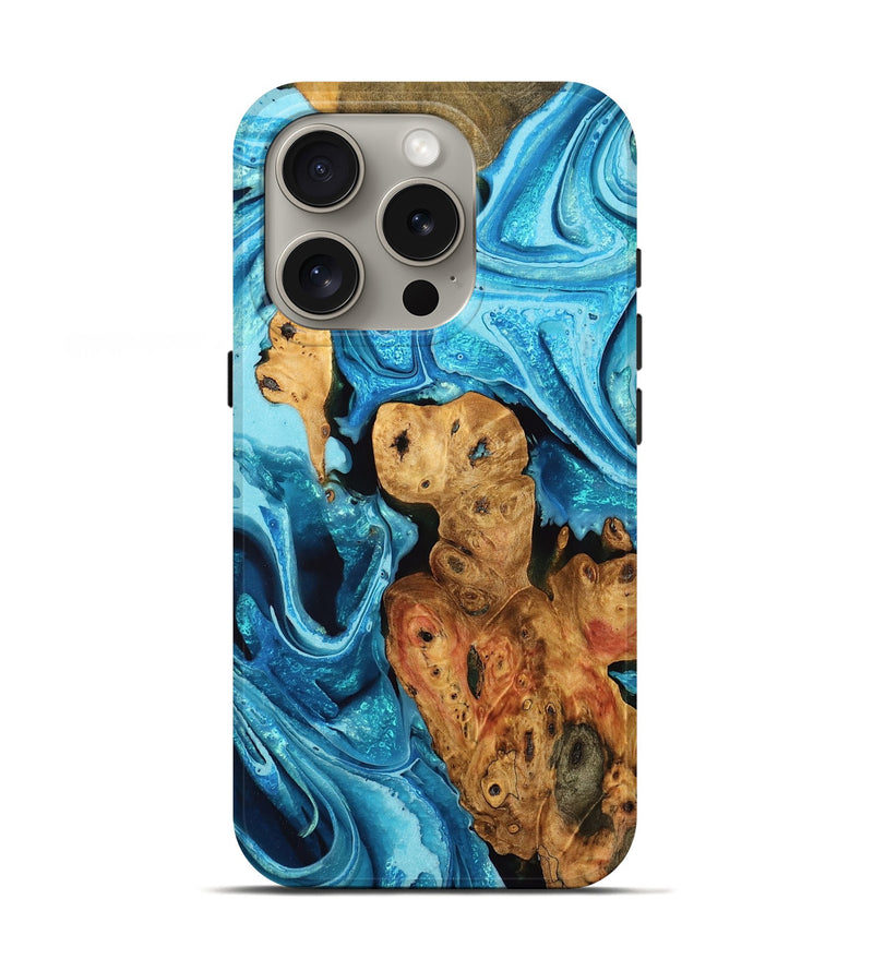 iPhone 16 Pro Wood Live Edge Phone Case - Joaquin (Blue, 755656)