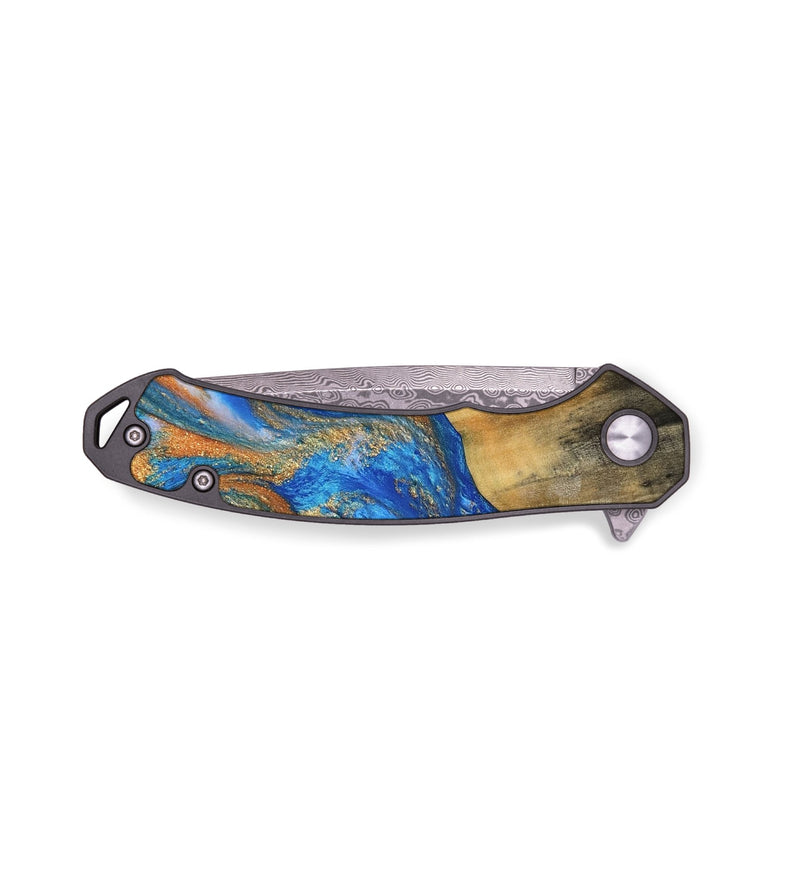 EDC Wood Pocket Knife - Wash (Teal & Gold, 755928)