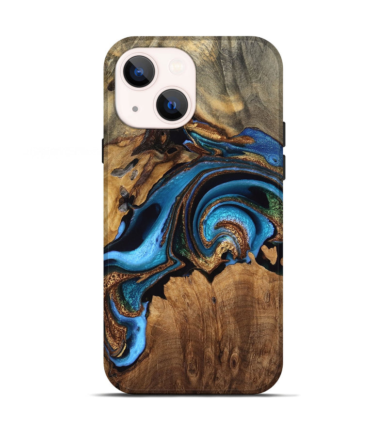 iPhone 13 Wood Live Edge Phone Case - Kaylani (Teal & Gold, 756214)