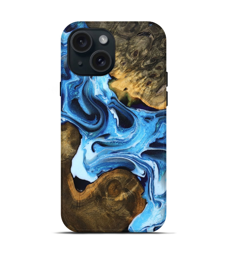 iPhone 15 Wood Live Edge Phone Case - Jovanni (Blue, 756218)