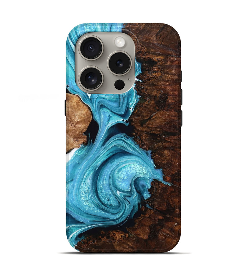 iPhone 16 Pro Wood Live Edge Phone Case - Reba (Blue, 756222)