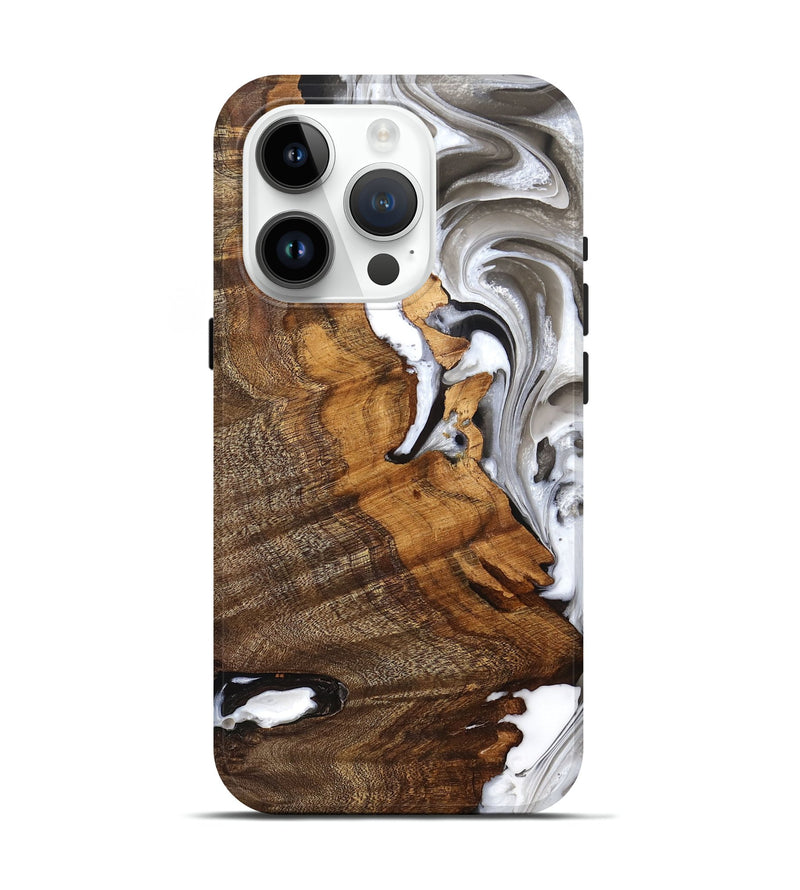 iPhone 15 Pro Wood Live Edge Phone Case - Gilda (Black & White, 756225)