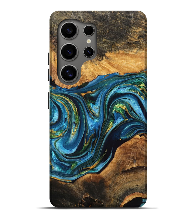 Galaxy S25 Ultra Wood Live Edge Phone Case - Carli (Teal & Gold, 756230)
