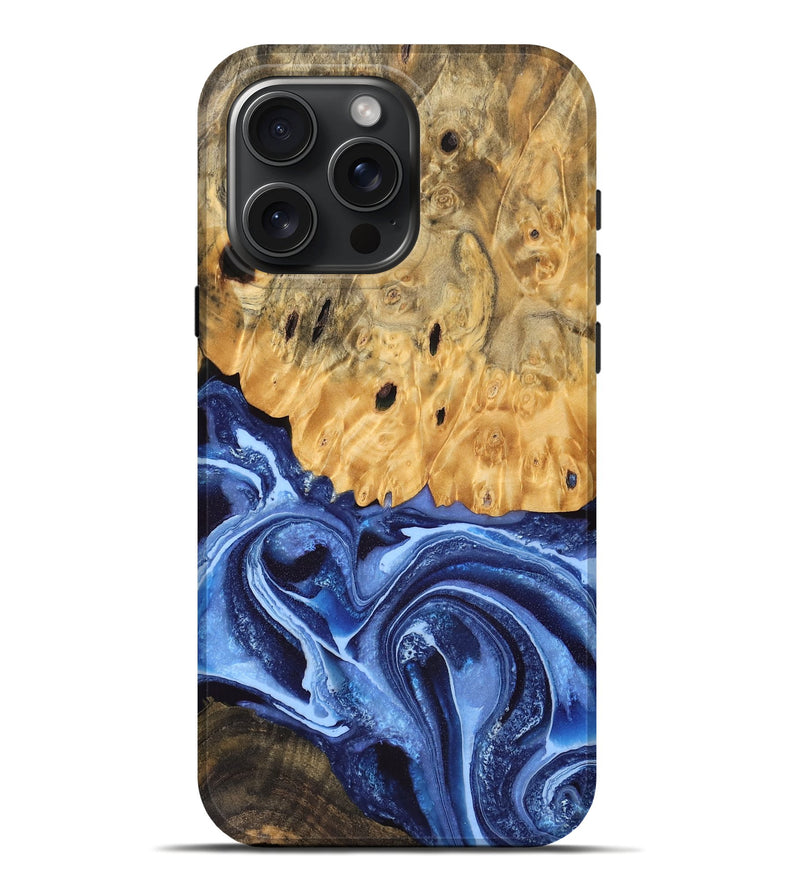 iPhone 16 Pro Max Wood Live Edge Phone Case - Oral (Blue, 756231)