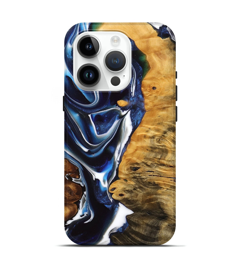 iPhone 15 Pro Wood Live Edge Phone Case - Coleen (Blue, 756550)
