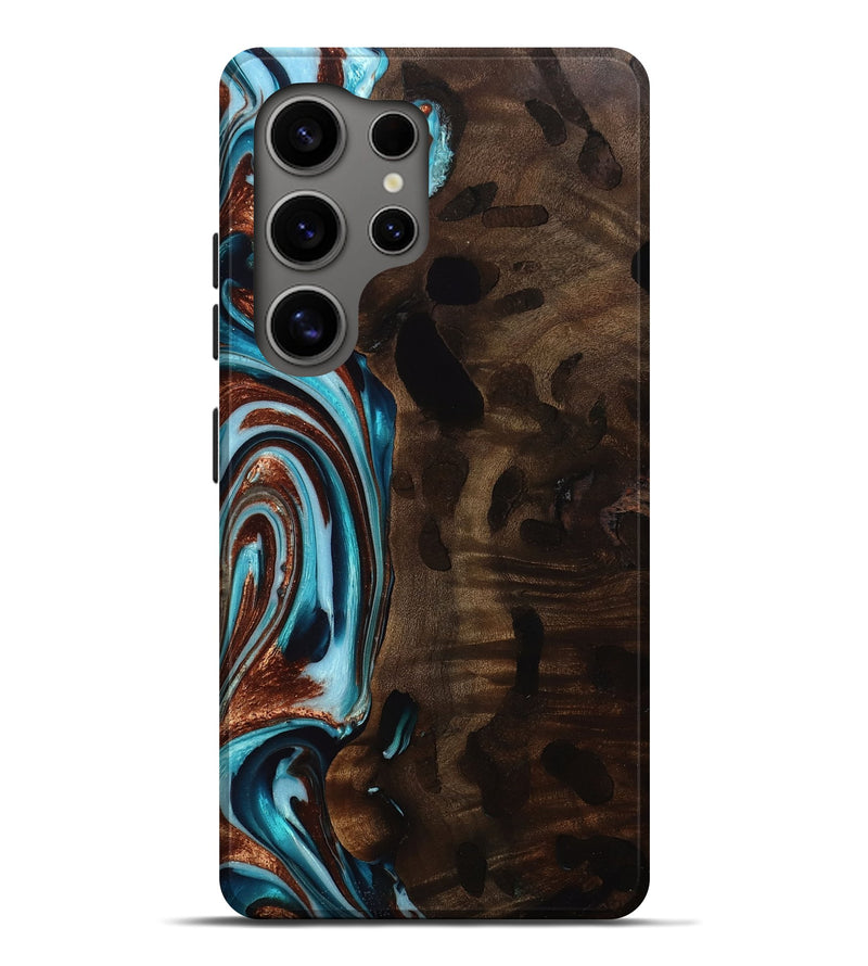 Galaxy S25 Ultra Wood Live Edge Phone Case - Lilly (Teal & Gold, 756580)