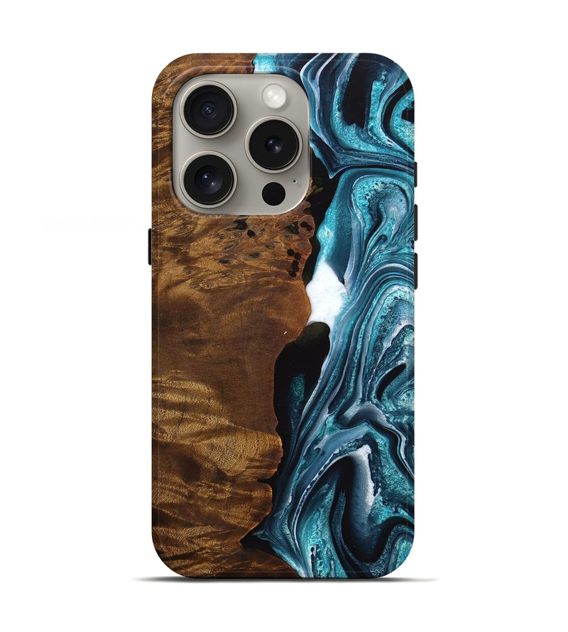 iPhone 16 Pro Wood Live Edge Phone Case - Jewell (Blue, 756587)