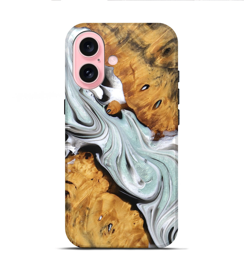iPhone 16 Wood Live Edge Phone Case - Kisha (Black & White, 756595)