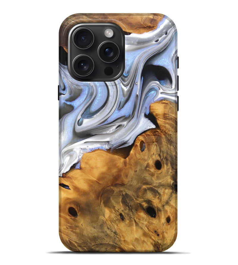 iPhone 16 Pro Max Wood Live Edge Phone Case - Nevaeh (Black & White, 756600)