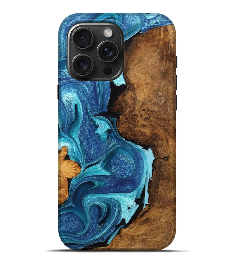iPhone 16 Pro Max Wood Live Edge Phone Case - Pamela (Blue, 756959)