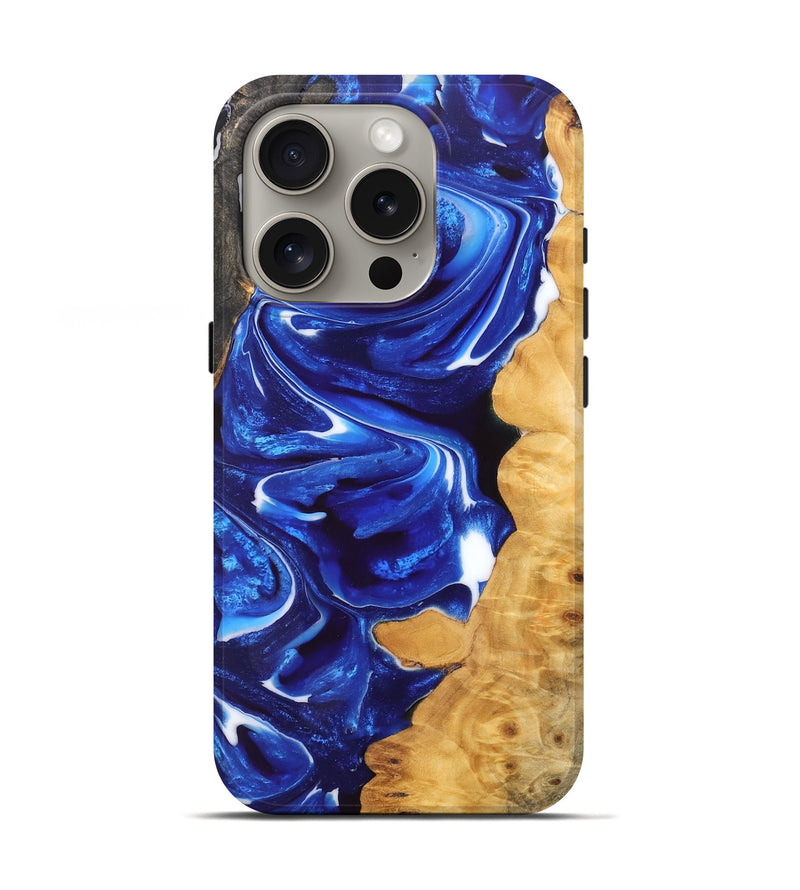 iPhone 16 Pro Wood Live Edge Phone Case - Kitty (Blue, 756961)