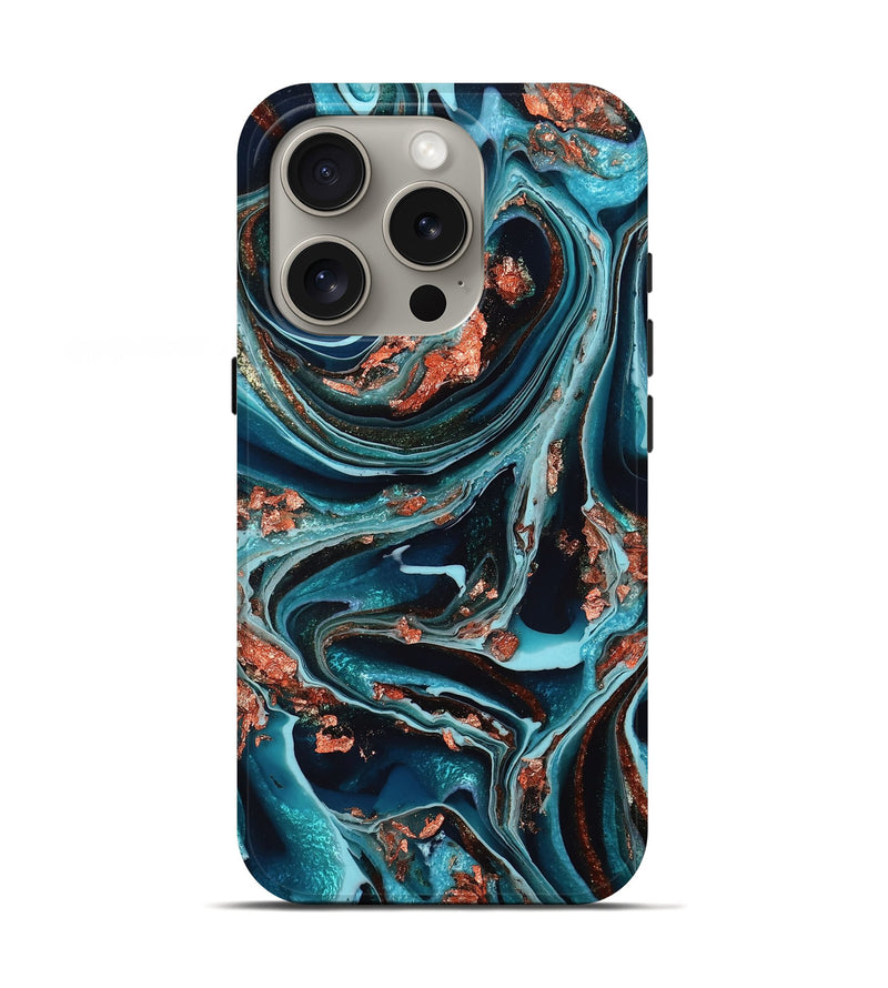 iPhone 16 Pro ResinArt Live Edge Phone Case - Novalee (Teal & Gold, 756973)