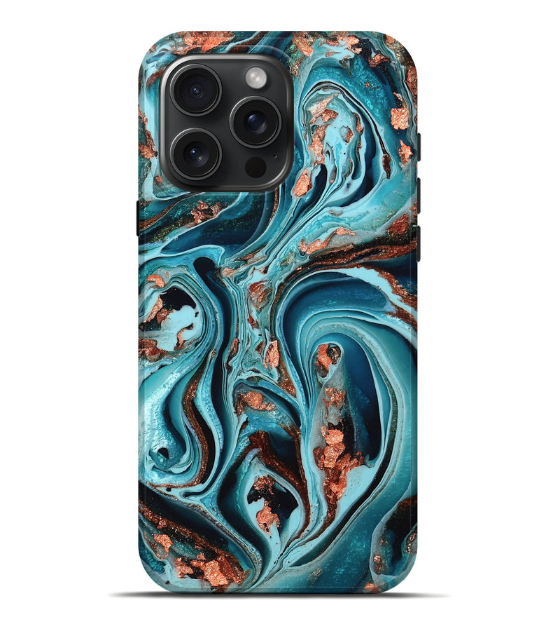 iPhone 16 Pro Max ResinArt Live Edge Phone Case - Mark (Teal & Gold, 756983)