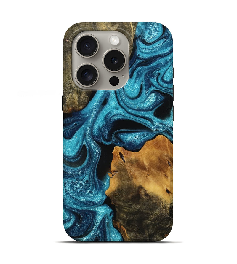 iPhone 16 Pro Wood Live Edge Phone Case - Sarina (Blue, 756987)