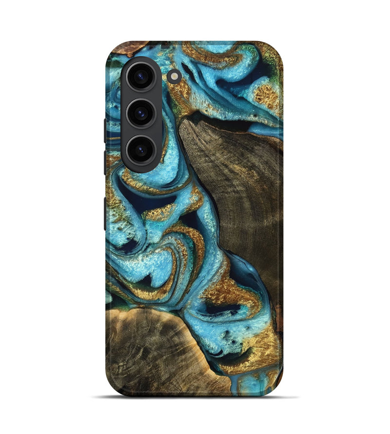 Galaxy S23 Wood Live Edge Phone Case - Samuel (Teal & Gold, 756995)