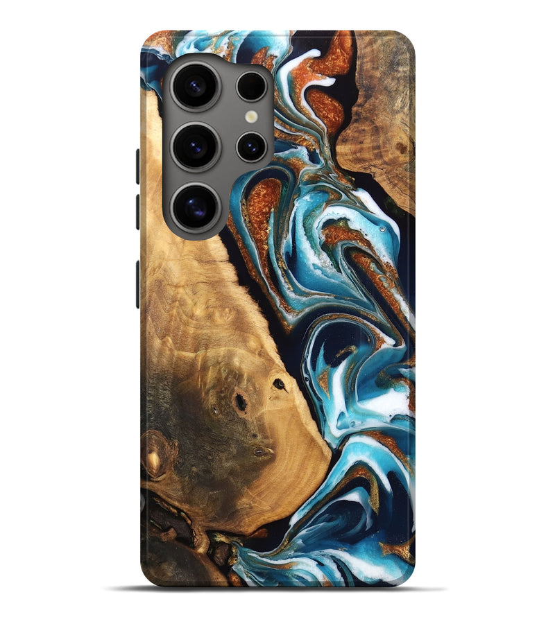 Galaxy S25 Ultra Wood Live Edge Phone Case - Ava (Teal & Gold, 756997)