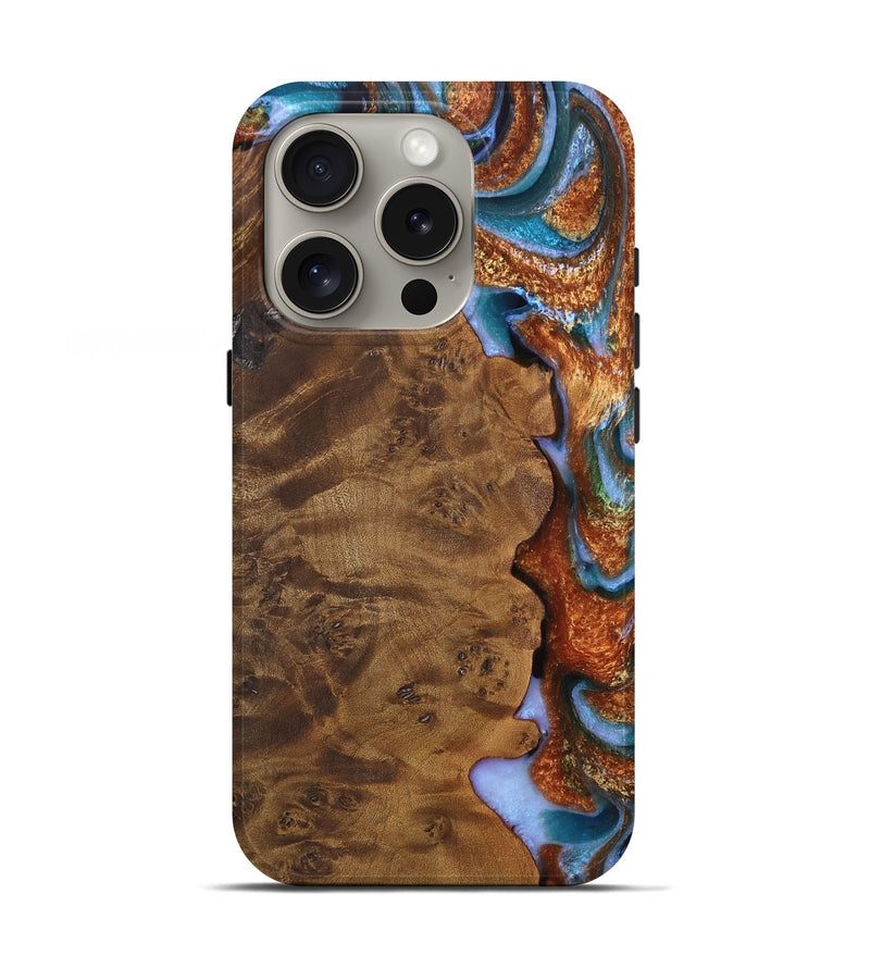 iPhone 16 Pro Wood Live Edge Phone Case - Linwood (Teal & Gold, 756998)