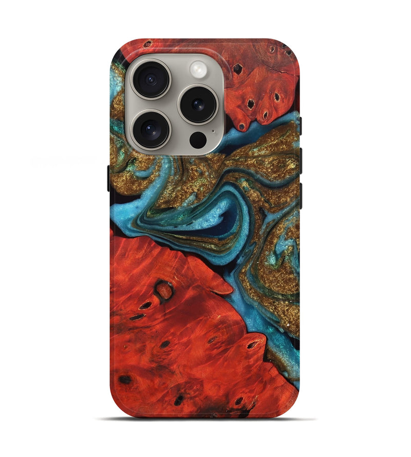 iPhone 16 Pro Wood Live Edge Phone Case - Ari (Teal & Gold, 757002)