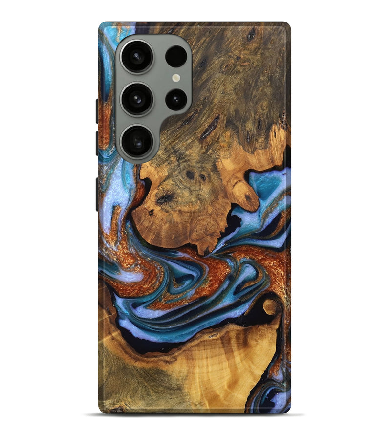 Galaxy S23 Ultra Wood Live Edge Phone Case - Truman (Teal & Gold, 757004)