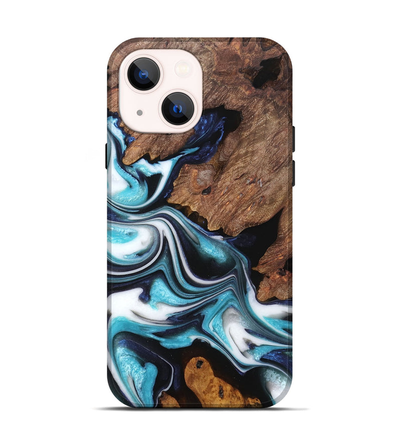 iPhone 14 Wood Live Edge Phone Case - Newt (Blue, 757150)