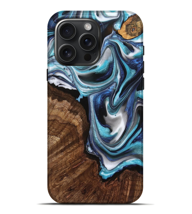 iPhone 16 Pro Max Wood Live Edge Phone Case - Claudia (Blue, 757153)