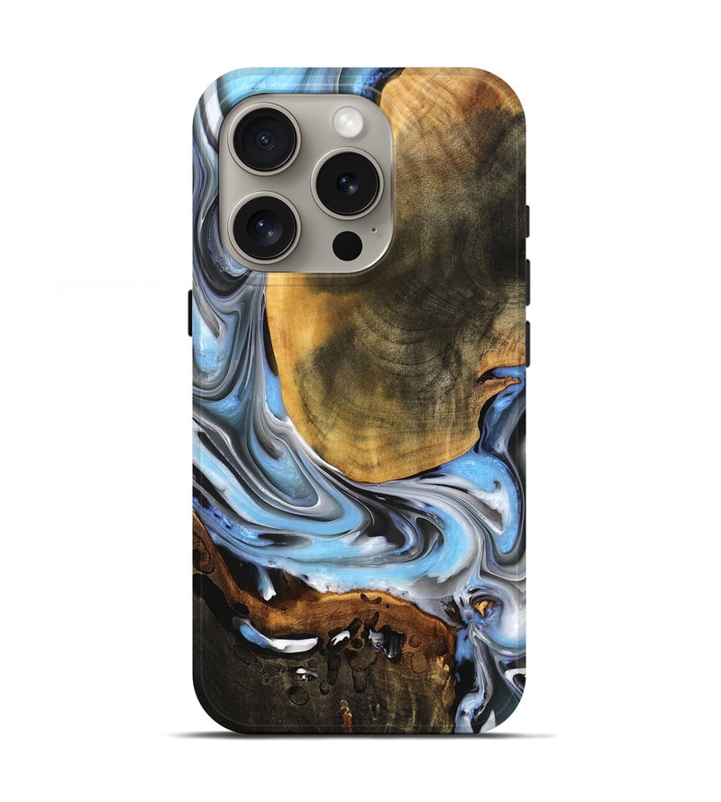 iPhone 16 Pro Wood Live Edge Phone Case - Frieda (Blue, 757425)