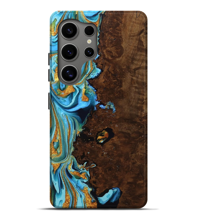 Galaxy S25 Ultra Wood Live Edge Phone Case - Marsha (Teal & Gold, 757427)