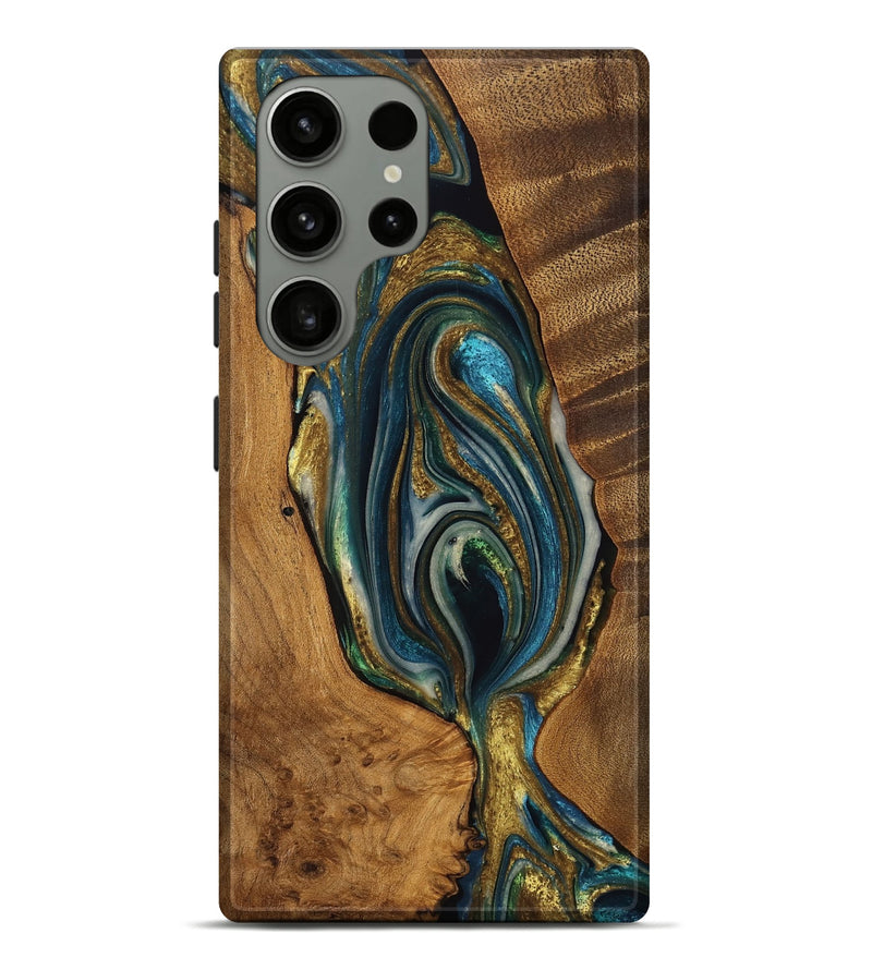 Galaxy S23 Ultra Wood Live Edge Phone Case - Alina (Teal & Gold, 757435)