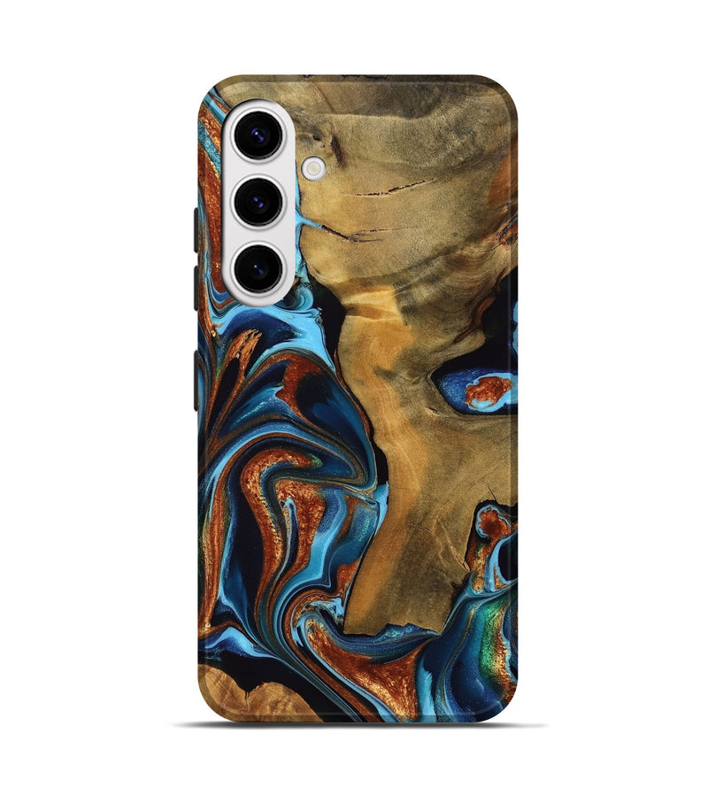 Galaxy S25 Wood Live Edge Phone Case - Doreen (Teal & Gold, 757437)