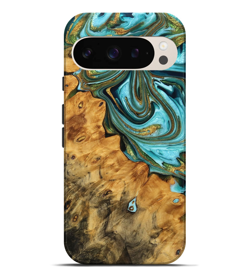 Pixel 9 Pro XL Wood Live Edge Phone Case - Dangelo (Teal & Gold, 757441)