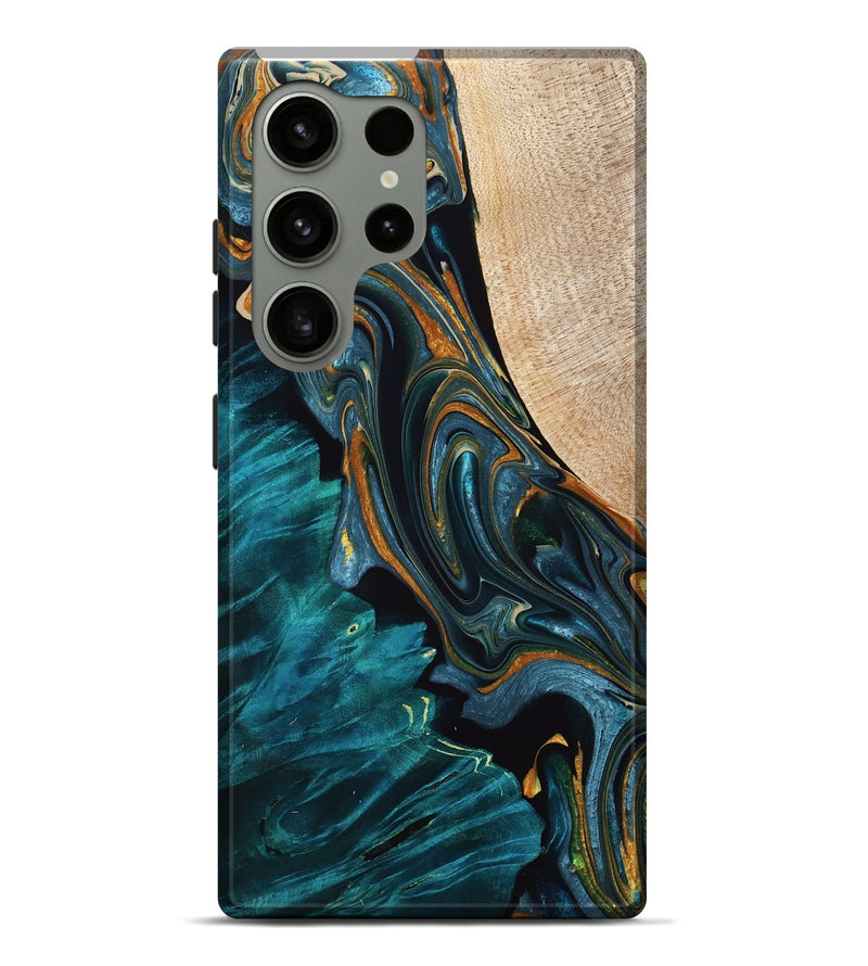 Galaxy S24 Ultra Wood Live Edge Phone Case - Sadye (Teal & Gold, 757878)