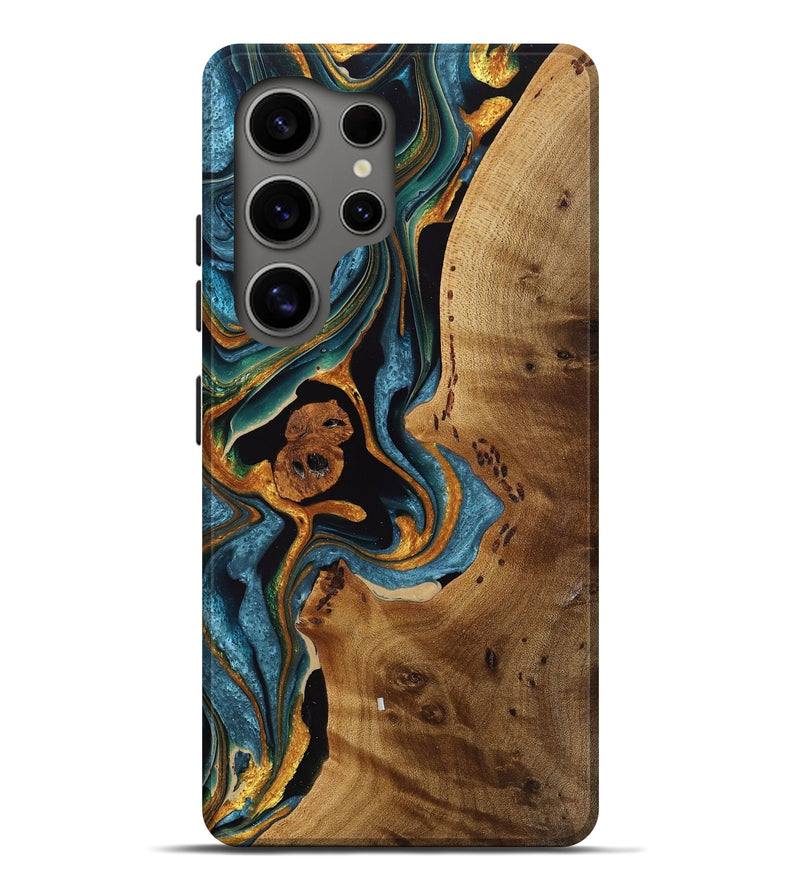Galaxy S25 Ultra Wood Live Edge Phone Case - Maria (Teal & Gold, 757879)