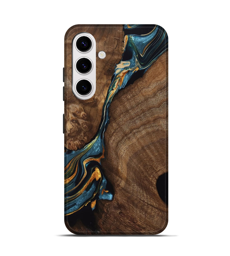 Galaxy S25 Wood Live Edge Phone Case - Truman (Teal & Gold, 757881)