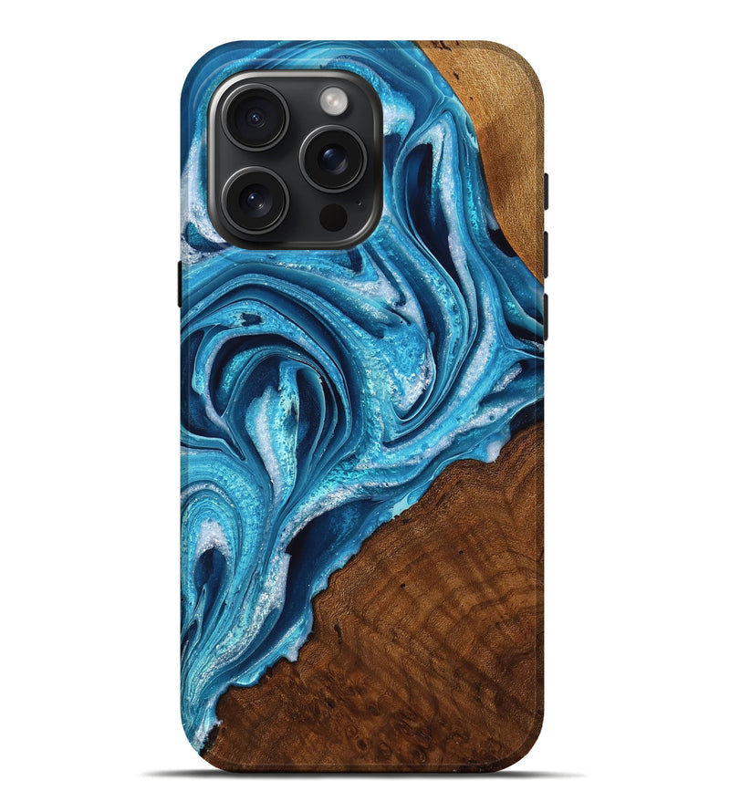 iPhone 16 Pro Max Wood Live Edge Phone Case - Sherita (Blue, 758637)