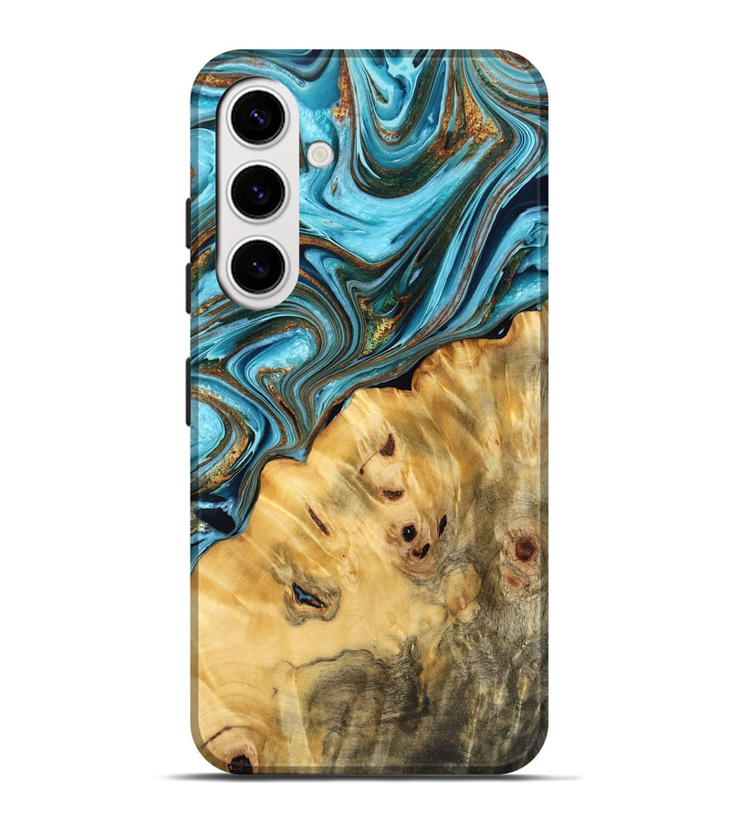 Galaxy S25 Plus Wood Live Edge Phone Case - Korbin (Teal & Gold, 758643)