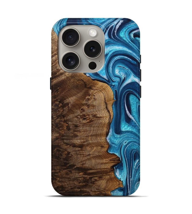 iPhone 16 Pro Wood Live Edge Phone Case - Dominik (Blue, 758646)